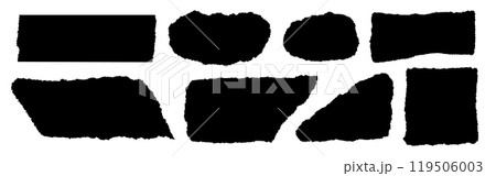 Black torn paper pieces, notebook pages with ripped edges, notepaper pieces for scrapbooking. 119506003