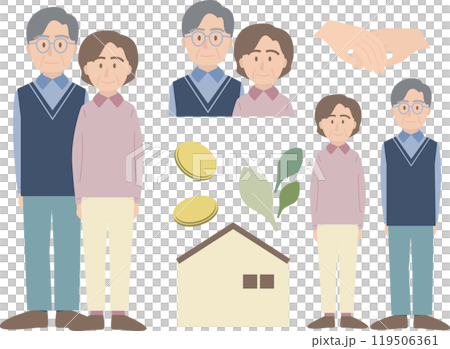 Simple elderly couple illustration set Simple elderly couple illustration set 119506361
