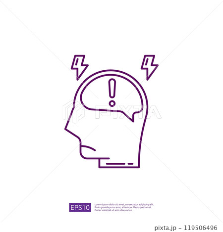 Brain with Exclamation Mark and Lightning Bolts Icon, Mental Health and Stress, Anxiety, Mental Disorder, Thinking, Idea, Vector Illustration Brain with Exclamation Mark and Lightning Bolts Icon, Mental Health and Stress, Anxiety, Mental Disorder, Thinking, Idea, Vector Illustration 119506496