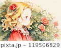 赤い花と女の子の横顔 119506829