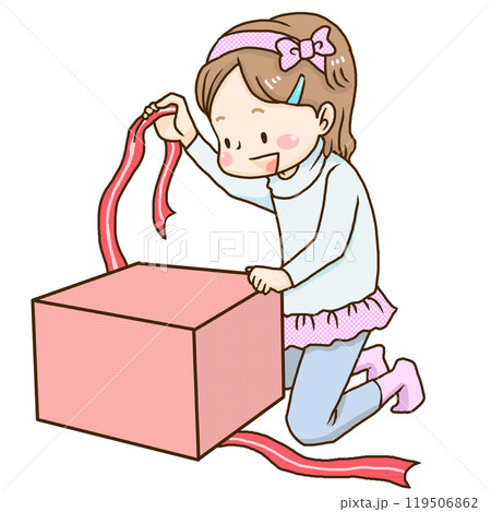 プレゼントの箱を開ける女の子 119506862