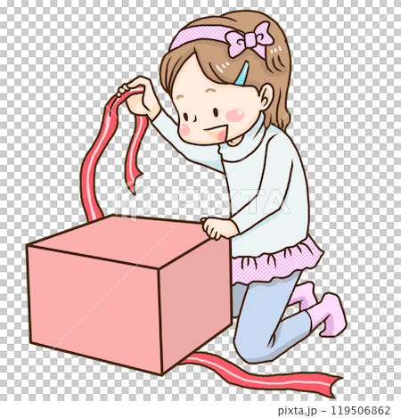 プレゼントの箱を開ける女の子 119506862