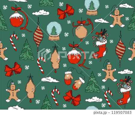 Christmas sale, pattern. Hand drawn illustration.	 119507083