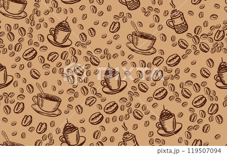 Beans and Coffee Cup hand drawn style. Vector illustration.	 119507094