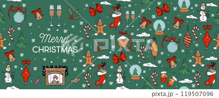 Christmas pattern in sketch style. Hand drawn illustration.	 119507096