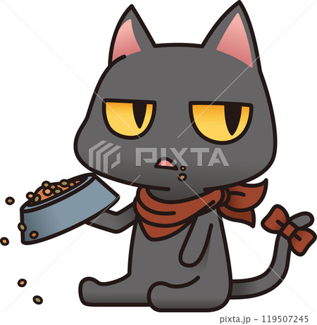 餌を食べているときに他に気を取られている黒猫 119507245