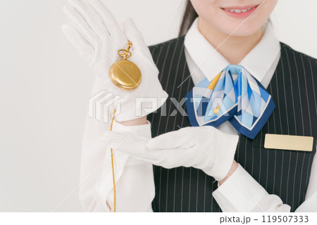 貴金属の査定をする女性スタッフ 貴金属の査定をする女性スタッフ 119507333