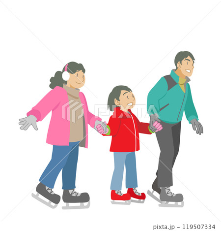 手を繋いでアイススケートをする家族 手を繋いでアイススケートをする家族 119507334