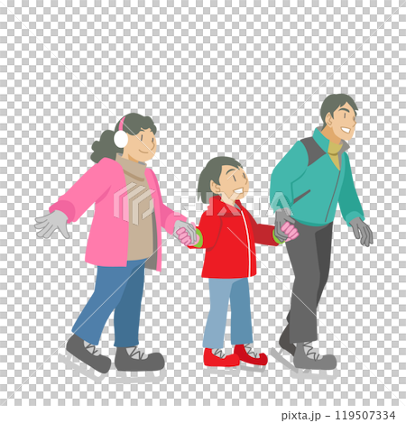 手を繋いでアイススケートをする家族 手を繋いでアイススケートをする家族 119507334