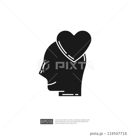 A silhouette of a human head with a heart symbol above, representing the connection between emotions and mental health. 119507718