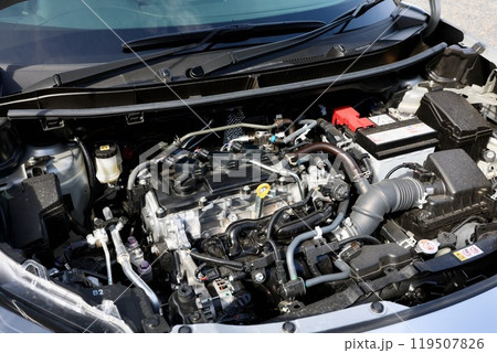自動車のフロント部に保管されているエンジン 119507826