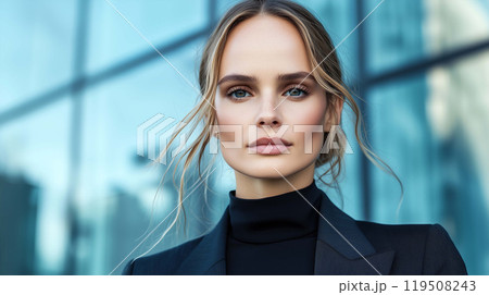Confident Female Business Leader Pursuing Ambitious Goals with Unwavering Determination 119508243