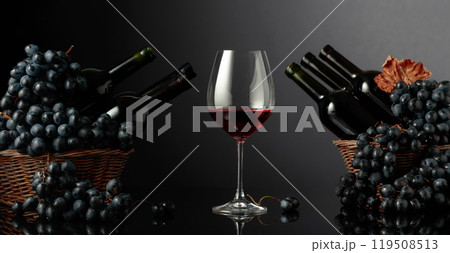 Red wine and blue grapes. Red wine and blue grapes. 119508513