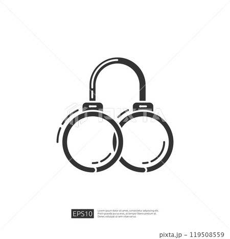 The image depicts a simple graphic representation of a pair of handcuffs, illustrating a concept related to law enforcement or security. 119508559