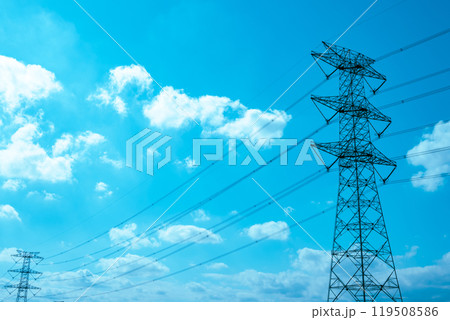 秋の空に見上げる送電線鉄塔 b-4 ライトカラー 秋の空に見上げる送電線鉄塔 b-4 ライトカラー 119508586