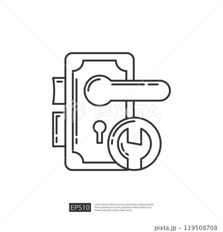 Door lock repair service icon, Wrench in a circle, isolated on white background 119508708