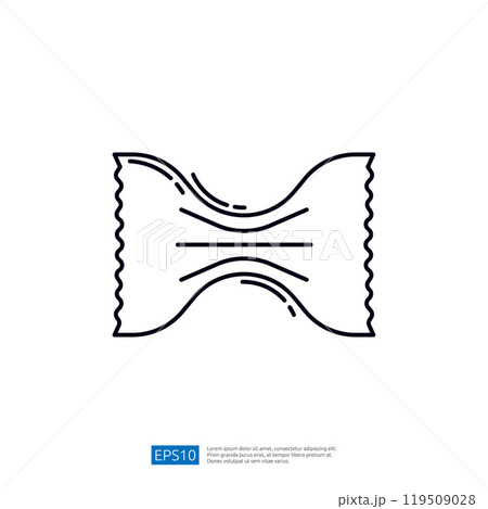 A simple line drawing of a pasta shape, resembling bowtie pasta, with wavy edges and a central indentation. 119509028