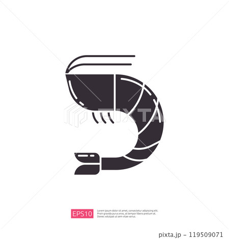 This image features a stylized shrimp design, likely intended for use in food-related graphics or branding. 119509071