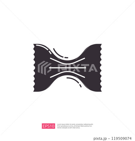 The image depicts a stylized representation of bowtie pasta, showcasing its unique shape with wavy edges. It emphasizes food design and culinary themes. 119509074