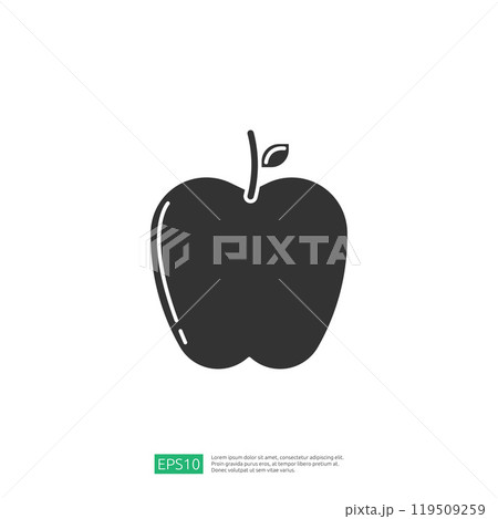 A simple, stylized illustration of an apple, emphasizing its shape and features for use in design or educational materials. 119509259