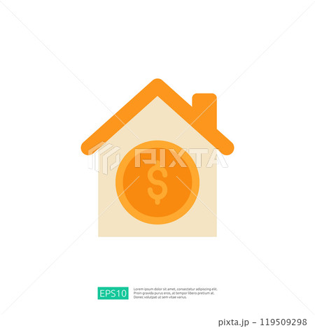 A simple graphic representation of a house with a dollar coin, symbolizing real estate investment or financial aspects of home ownership. A simple graphic representation of a house with a dollar coin, symbolizing real estate investment or financial aspects of home ownership. 119509298