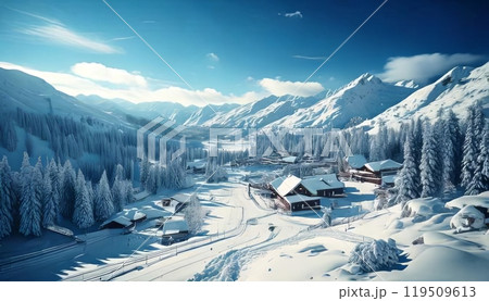 《AI画像》よく晴れた青空のスキー場 《AI画像》よく晴れた青空のスキー場 119509613