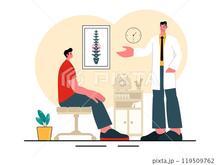 Chiropractor Vector Illustration of a Patient Undergoing Physiotherapy Rehabilitation with an Osteopathy Specialist and Receiving Natural Treatment 119509762