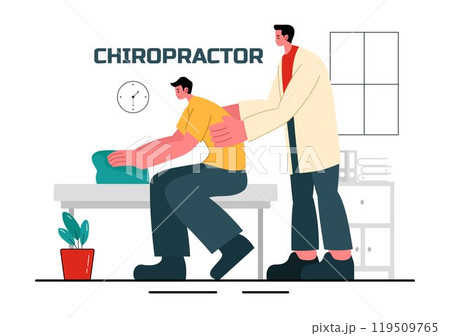 Chiropractor Vector Illustration of a Patient Undergoing Physiotherapy Rehabilitation with an Osteopathy Specialist and Receiving Natural Treatment 119509765