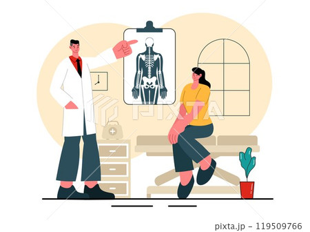 Chiropractor Vector Illustration of a Patient Undergoing Physiotherapy Rehabilitation with an Osteopathy Specialist and Receiving Natural Treatment 119509766