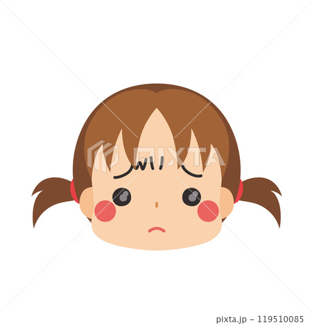 ぴえんな表情の可愛い小さな女の子の絵文字イラスト　アイコン　顔　白背景　ベクター 119510085