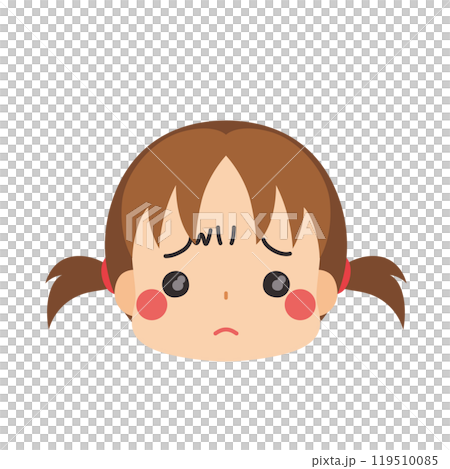 ぴえんな表情の可愛い小さな女の子の絵文字イラスト　アイコン　顔　白背景　ベクター 119510085