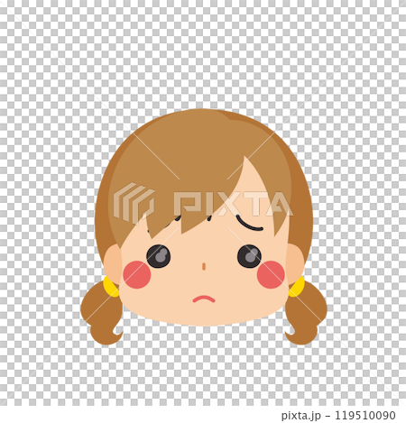 Emoticon illustration of a cute little girl with a sad expression, icon, face, white background, vector Emoticon illustration of a cute little girl with a sad expression, icon, face, white background, vector 119510090