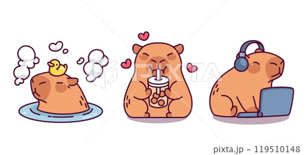 Capybara kawaii mascots set 119510148