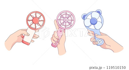 Electric hand fans set isolated, white background Electric hand fans set isolated, white background 119510150