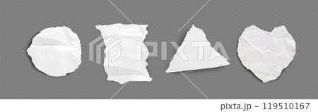Torn crumpled white notebook paper shape. 119510167