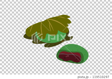 整個艾柏麻糬和艾草柏麻糬切成兩半的插圖 119510297