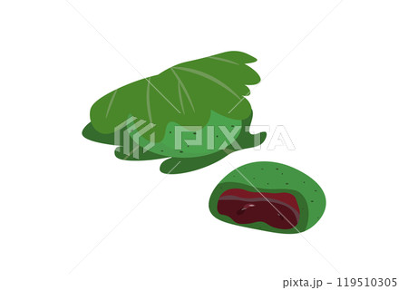 ヨモギの柏餅と半分のヨモギの柏餅のイラスト ヨモギの柏餅と半分のヨモギの柏餅のイラスト 119510305