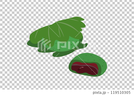 ヨモギの柏餅と半分のヨモギの柏餅のイラスト ヨモギの柏餅と半分のヨモギの柏餅のイラスト 119510305
