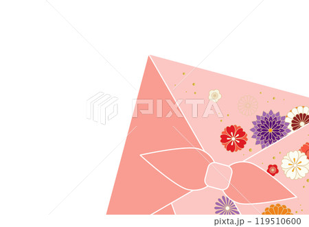 お歳暮ギフトのイラスト素材 ベクター　風呂敷包み 和花 白背景 119510600