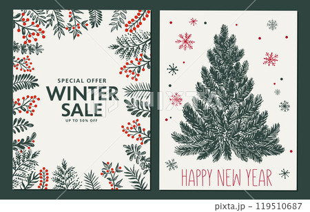 Christmas tree, toys, hand drawn style, vector illustration	 119510687