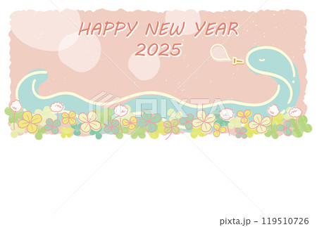 2025年巳年_優しいタッチの年賀状はがきテンプレート_横 2025年巳年_優しいタッチの年賀状はがきテンプレート_横 119510726