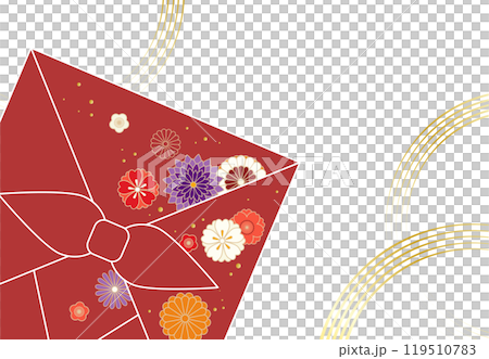Illustration material of year-end gift, vector, Japanese flower, furoshiki wrapping, white background 119510783