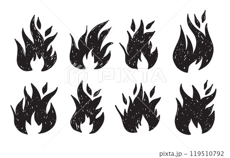 Bonfire set, hand drawn illustration, flame, burning. Bonfire set, hand drawn illustration, flame, burning. 119510792
