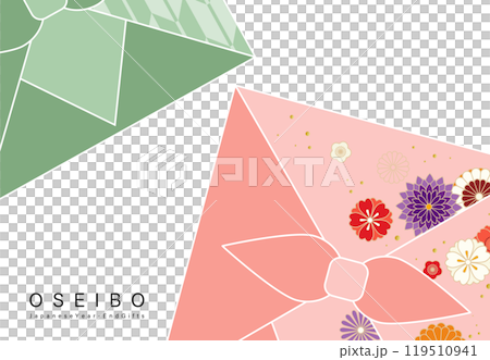 Illustration material for year-end gifts, vector, Japanese flowers, Japanese patterns, furoshiki wrapping, white background 119510941