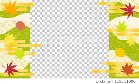 Background illustration material featuring autumn leaves and gold clouds on a Japanese pattern background 119511000