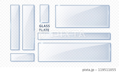 Glass transparent banners set isolated. Realistic glass plate with reflections, glares and light 119511055