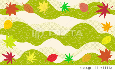 和柄背景に紅葉をあしらった秋の背景イラスト素材 119511118