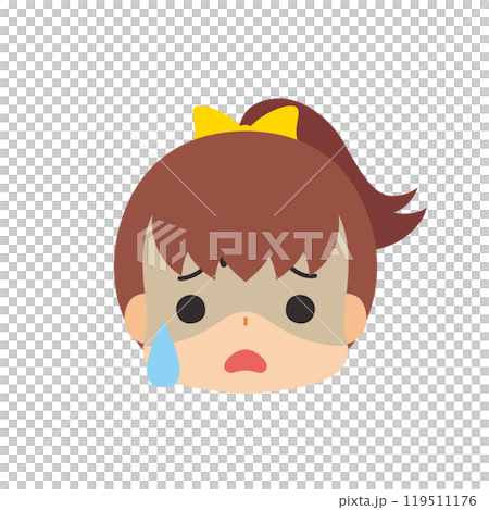 冷や汗をかく可愛い小さな女の子の絵文字イラスト　アイコン　顔　表情　白背景　ベクター 119511176