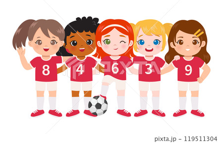 Portrait of young female multicultural soccer team Portrait of young female multicultural soccer team 119511304