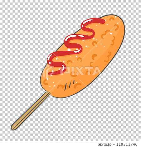 A drawing of a hot dog topped with ketchup A drawing of a hot dog topped with ketchup 119511746